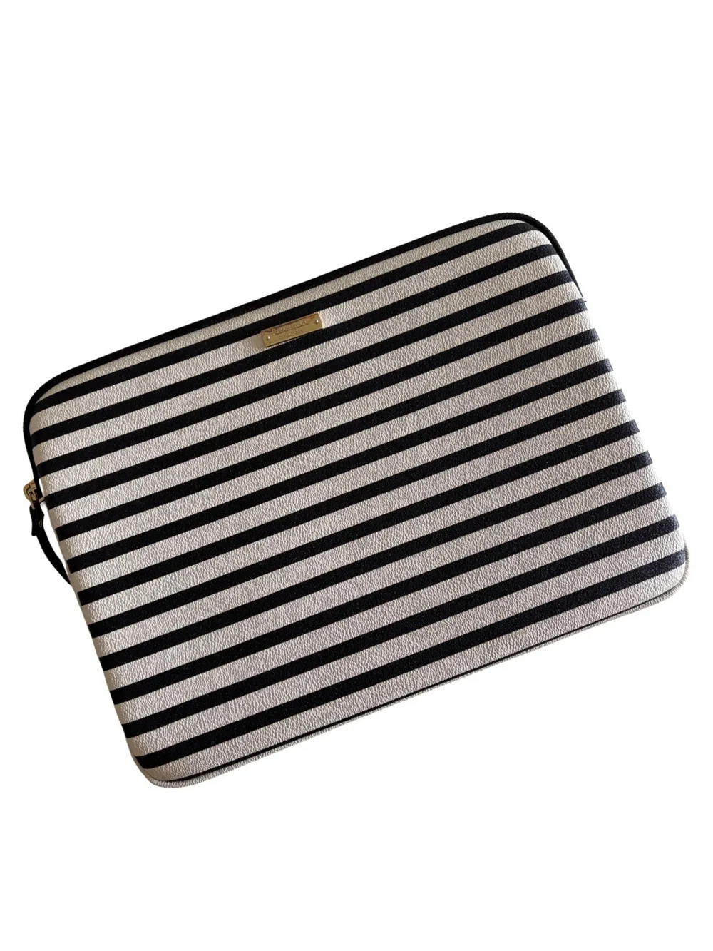 Kate Spade New York Black & White Striped Zipped Laptop Sleeve
